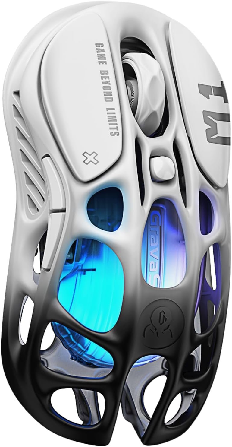 GravaStar Mercury M1 Pro Gaming Mouse, Lightweight Magnesium Alloy, 26,000 DPI, PAW3395DM Sensor, 5 Programmable Buttons, Support Wired/2.4GHz/BT, Up to 200 Hours Battery Life (Gradient Black) - Image 3