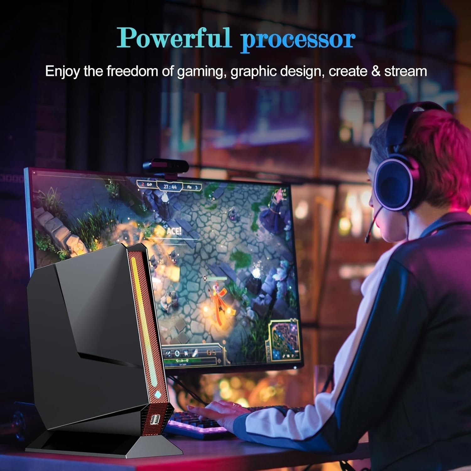 Mini PC Gaming, Intel Core I7-8750H Mini PC Nvidia GTX 1050 GDDR5 RGB Lights Desktop Mini Computer 16GB DDR4 512GB M.2 NVMe SSD, Support 4K Triple Display WiFi 6 BT 5.2, Windows 11 Pro - Image 2