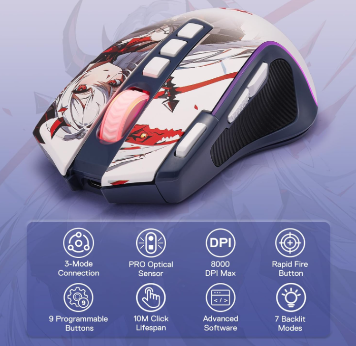 Core Printed Redragon M612AK PRO RGB Gaming Mouse, 8000 DPI Wired/Wireless Optical Mouse with 9 Programmable Buttons - Image 2